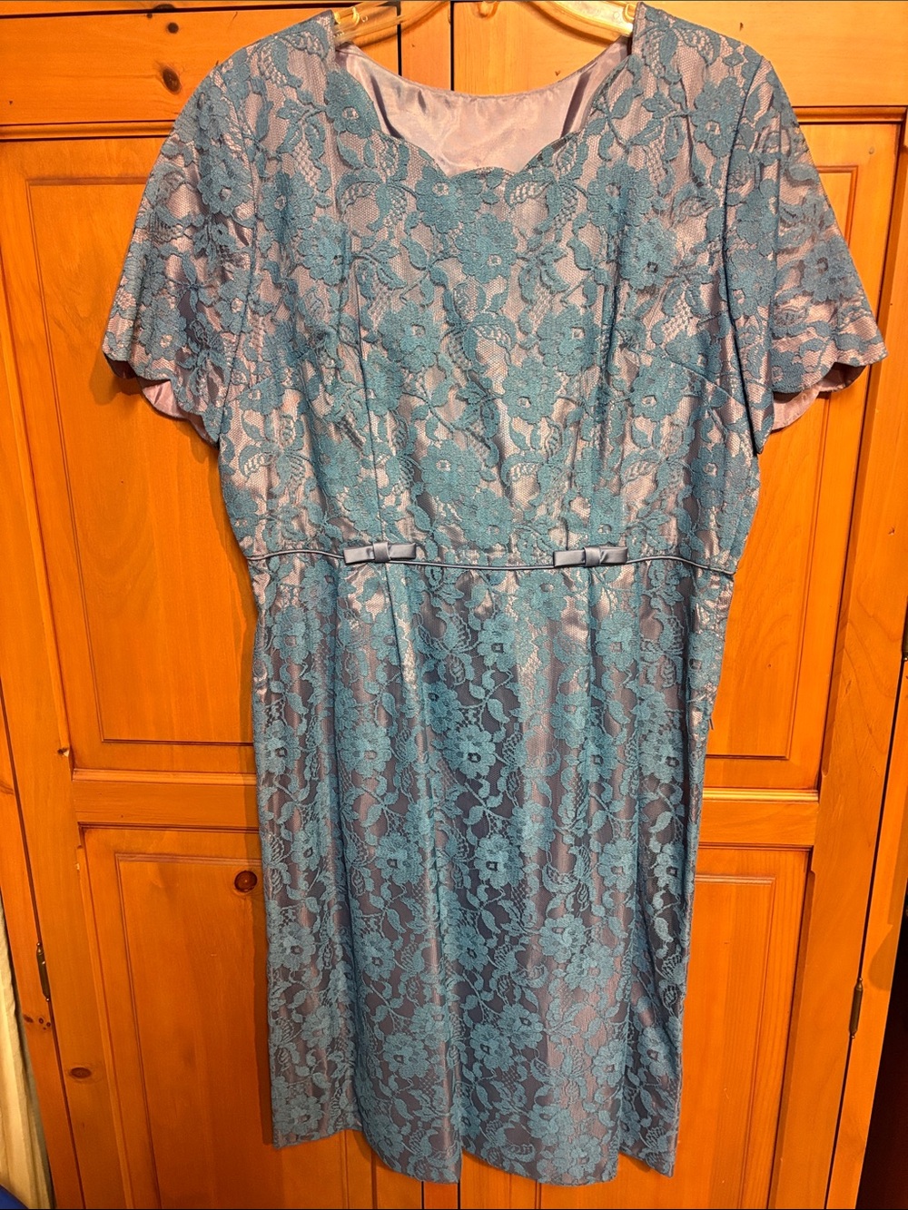 Blue Lace Overlay Short Sleeve Vintage Dress